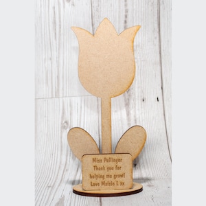 Teacher Tulip with Personalised Plaque school nursery wooden unique
