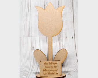 Teacher Tulip with Personalised Plaque school nursery wooden unique