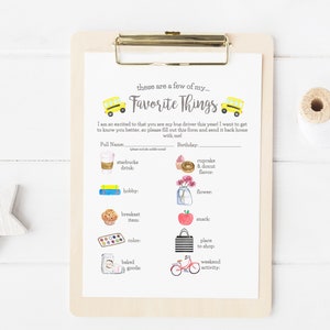 Bus Driver&#39;s &quot;Favorite Things&quot;- New Bus Driver Getting To Know You Printable- Digital File- New Bus Driver Printable