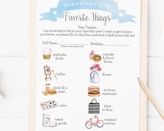 New Teacher's "Favorite Things"- New Teacher Getting To Know You Printable- Chickfila version- Digital File- New Teacher Printable