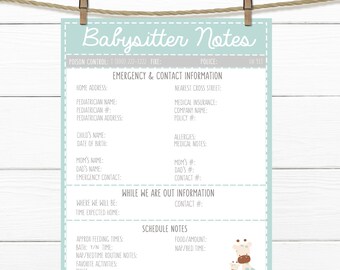 printable infant teal emergency contacts schedule etsy