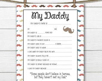 Mustaches- All About My Daddy Printable- Father's Day/Dad's Birthday- Digital File