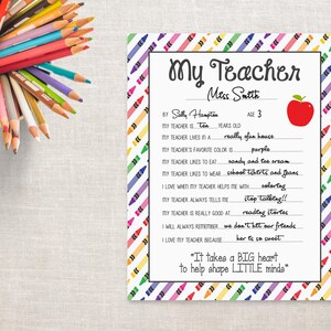 Crayons- All About My Teacher-teacher Appreciation Printable-digital ...