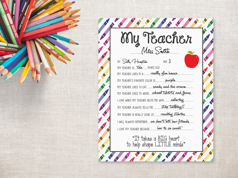 Crayons All About My Teacher-Teacher Appreciation | Etsy