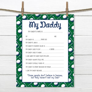 Golf- All About My Daddy Printable- Father&#39;s Day/Dad&#39;s Birthday- Digital File