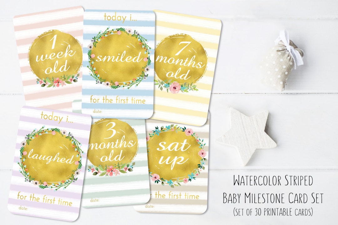 PRINTABLES- Baby Girl Watercolor Stripes Milestone Card Set // Baby's ...