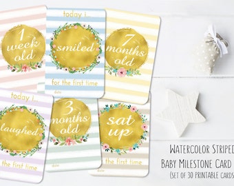 PRINTABLES Baby Girl Floral Watercolor Milestone Card Set // | Etsy
