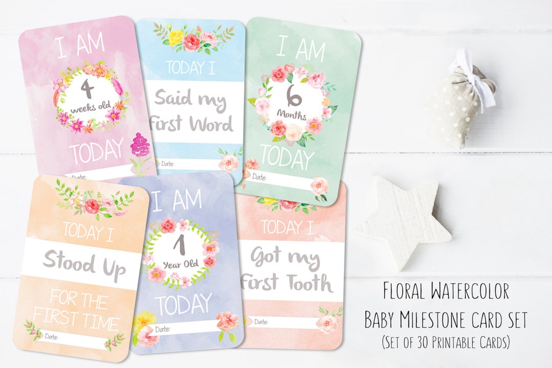PRINTABLES- Baby Girl Floral Watercolor Milestone Card Set // Baby's ...