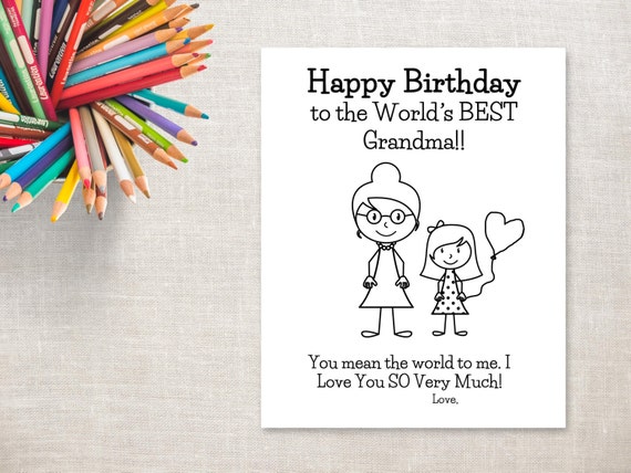 birthday coloring printable girl grandma bun birthday etsy