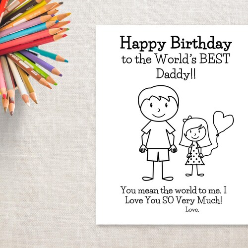 birthday coloring printable girl dad birthday card to etsy