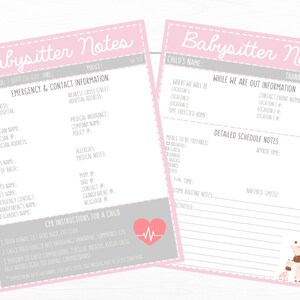 Contacts d’urgence roses imprimable-enfant & Planning Information - Parent garde imprimable