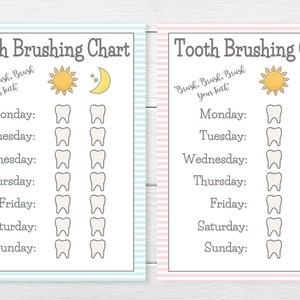 PRINTABLE- Girls & Boys- TOOTH Brushing Chart- Young Child/Toddler Tooth Brush Chart