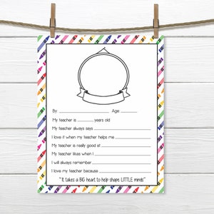 Crayons- All About My Teacher- Teacher Appreciation Printable- Digital ...