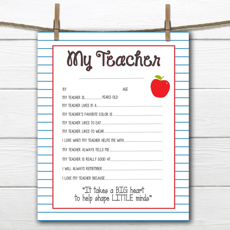 Notebook Paper All About My Teacher Teacher Appreciation Etsy