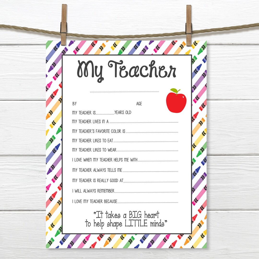 Crayons- All About My Teacher-teacher Appreciation Printable-digital ...