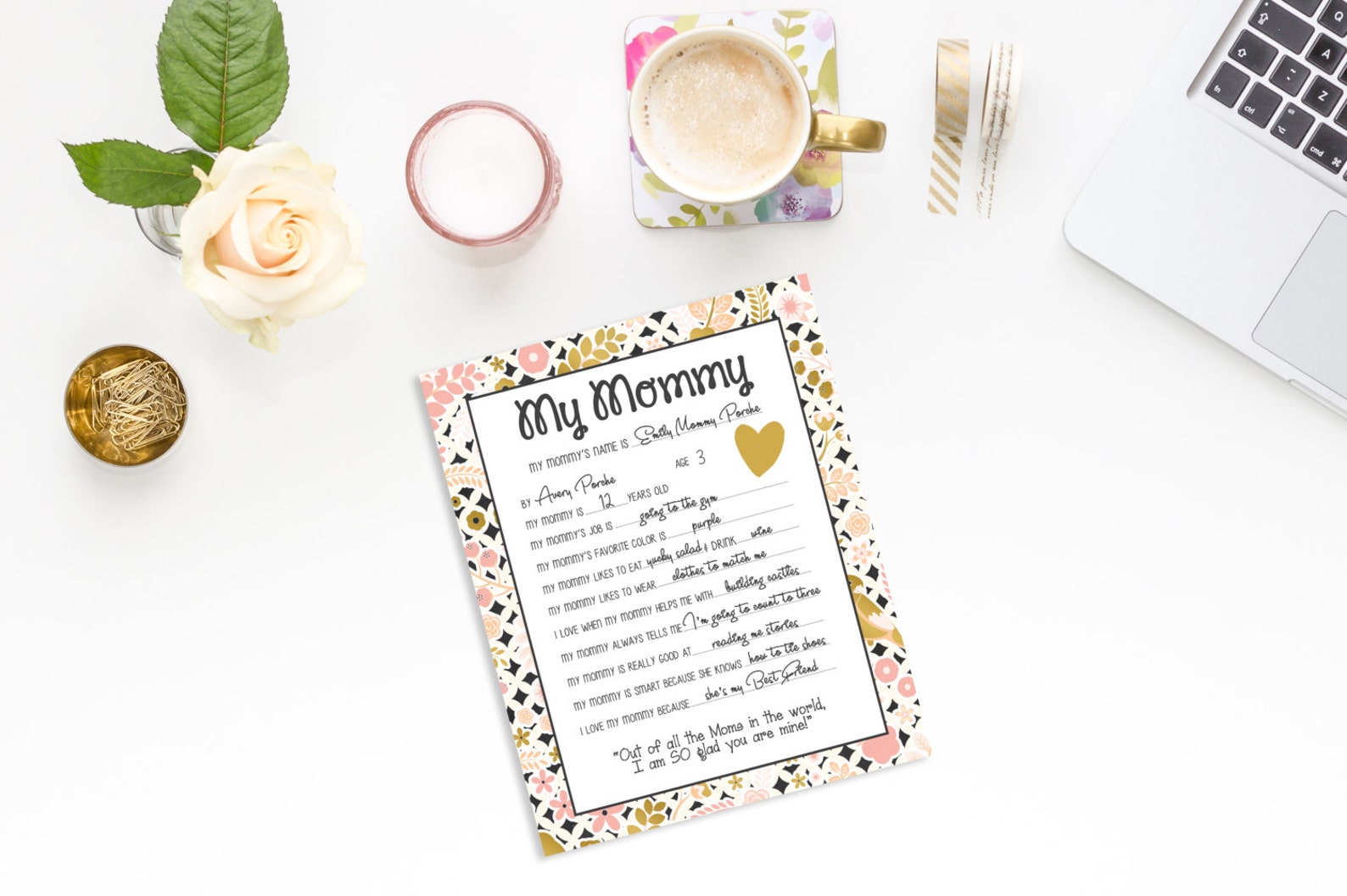 Gold/pink Floral All About My Mommy Printable Mother's - Etsy