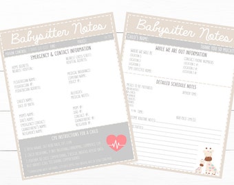 COMMERCIAL LICENSE- PRINTABLES- Emergency Contacts & Schedule Information- Parent Babysitting Printables