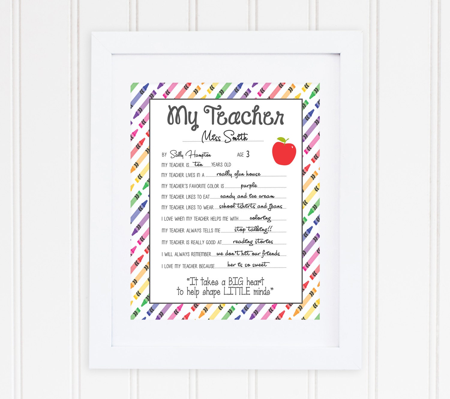 Crayons All About My Teacher-teacher Appreciation - Etsy