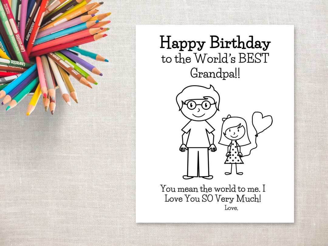 Birthday Coloring Printable Girl & Grandpa Birthday Card to Grandpa From Granddaughter - Etsy