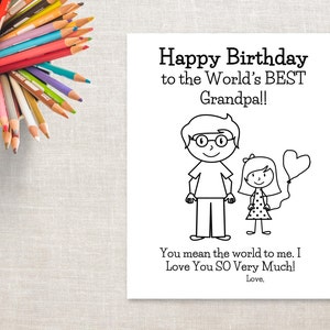 Geburtstag Färbung druckbare - Mädchen & Opa - Geburtstagskarte zu Opa von Enkelin