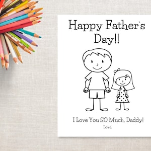 Dia dos Pais para colorir para impressão - Menina e Papai - Cartão de Dia dos Pais da Filha