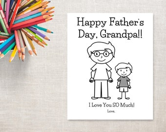 Father's Day Coloring Printable- Boy & Grandpa- Father's Day Card to Grandpa