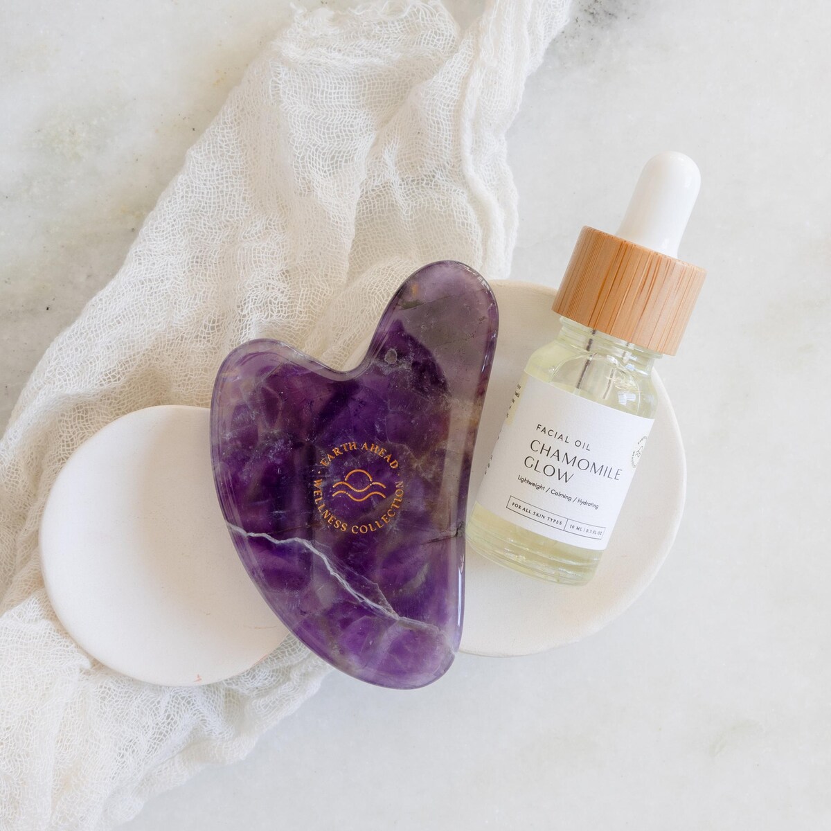 Gua Sha Set: Gaia Amethyst Tool + Chamomile Glow Facial Oil | All Natural, Sustainable, Clean Beauty, Wellness Gift Bundle - Etsy