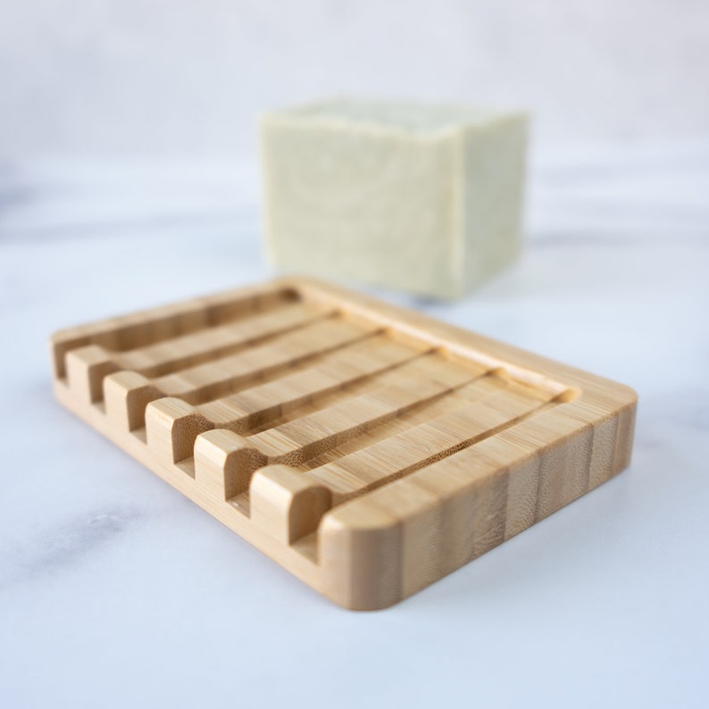 Self Draining Bamboo Soap Dish / Waterfall Soap Dish for Eco Bathroom and Kitchen image 5