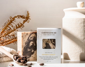 Coffee & Cream Luxury Goat Milk Bar Soap | Handmade Soap With Exfoliating Coffee Grounds | Christmas Stocking Stuffer Gift Bar
