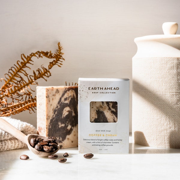 Coffee & Cream Luxury Goat Milk Bar Soap | Handmade Soap With Exfoliating Coffee Grounds | Christmas Stocking Stuffer Gift Bar