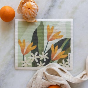 Floral Swedish Dishcloth - Happy Lilies | Reusable, Washable, Compostable, Absorbent Paper Towel Replacer for Plant Lover