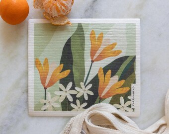 Floral Swedish Dishcloth - Happy Lilies | Reusable, Washable, Compostable, Absorbent Paper Towel Replacer for Plant Lover