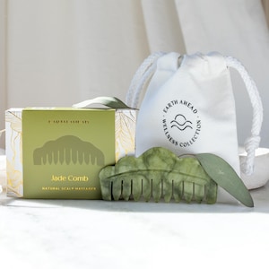 Jade Comb for Scalp Massage & Hair Care – Natural Jade Stone Tool | Luxury Gift Set with Box + Cotton Pouch image 2