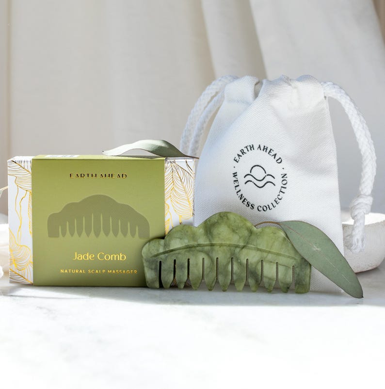 Jade Comb for Scalp Massage & Hair Care – Natural Jade Stone Tool | Luxury Gift Set with Box + Cotton Pouch image 2