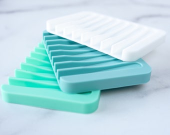Silicone Soap Dish Self Draining | Non Slip Soap Holder for Shower & Sink | Soap Saver Dish in 6 Colors | Eco Bathroom Gift