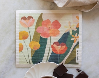 Floral Swedish Dishcloth - Summer Garden | Reusable, Washable, Compostable Paper Towel Replacer for Plant Lover