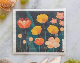 Floral Swedish Dishcloth - Poppy Fields | Reusable, Absorbent, Compostable Paper Towel Replacer for Plant Lover