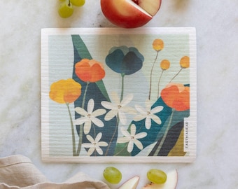 Floral Swedish Dishcloth - Spring Blooms | Reusable, Absorbent, Compostable Paper Towel Replacer for Plant Lover