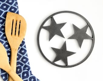 Tennessee TriStar Trivet Hot Plate Pot Holder  |  volunteer rustic kitchen decor gift for him farmhouse grilling gift state decor star decor