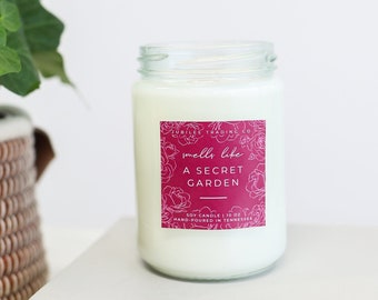 A Secret Garden Candle  |  handmade candle rose scented natural soy candle gift for her wooden wick clean burning soy candle