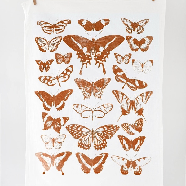 Butterfly Tea Towel Terra-cotta |  cottagecore flour sack tea towel butterfly dish towel kitchen decor grandmillennial moth aesthetic