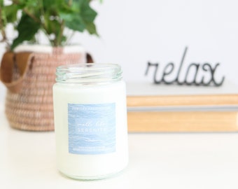 Serenity Candle  |  handmade candle eucalyptus scented natural soy candle gift for him wooden wick clean burning soy candle sandalwood