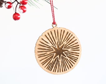 Starlight Circle Christmas Ornament |  Christmas star wooden ornament stocking stuffer holiday hostess gift celestial tree decor