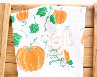 Pumpkin Patch Tea Towel  | holiday pumpkin patch autumn harvest tea towel pumpkins gourds dish towel kitchen fall forest decor hostess gift