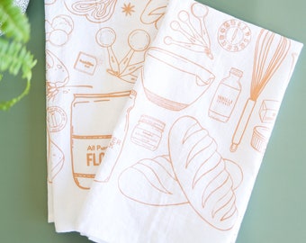 Bread Baking Tea Towel  |  bakers tea towel sourdough bread baking ingredients kitchen towel farmhouse recipe bread warmer basket liner