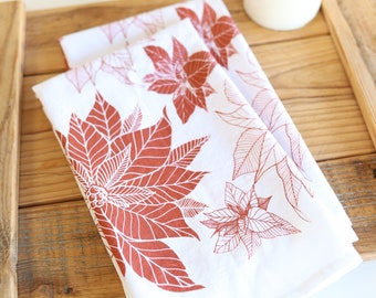 Poinsettia Tea Towel  |  Christmas poinsettia holiday tea towel hostess gift holiday Christmas decorating plant lover housewarming gift