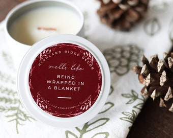 Hand-Poured Soy Candle - Cranberry & Fig "Being Wrapped In A Blanket" Tin | cozy scented candle natural handmade wood wick holiday candle