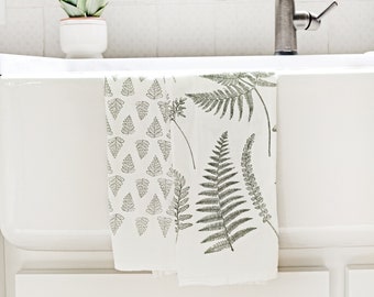 Fern Fronds Tea Towel  |  cottagecore kitchen towel mothers day pastel botanical flour sack tea towel grandmillenial floral decor