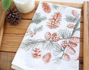 Pinecone Tea Towel  |  cottagecore forest mothers day flour sack tea towel pinecones dish towel kitchen