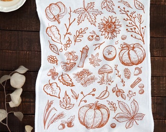 Autumn Woods Tea Towel  |  fall decor kitchen dish towel cottagecore reusable paper towel cabincore